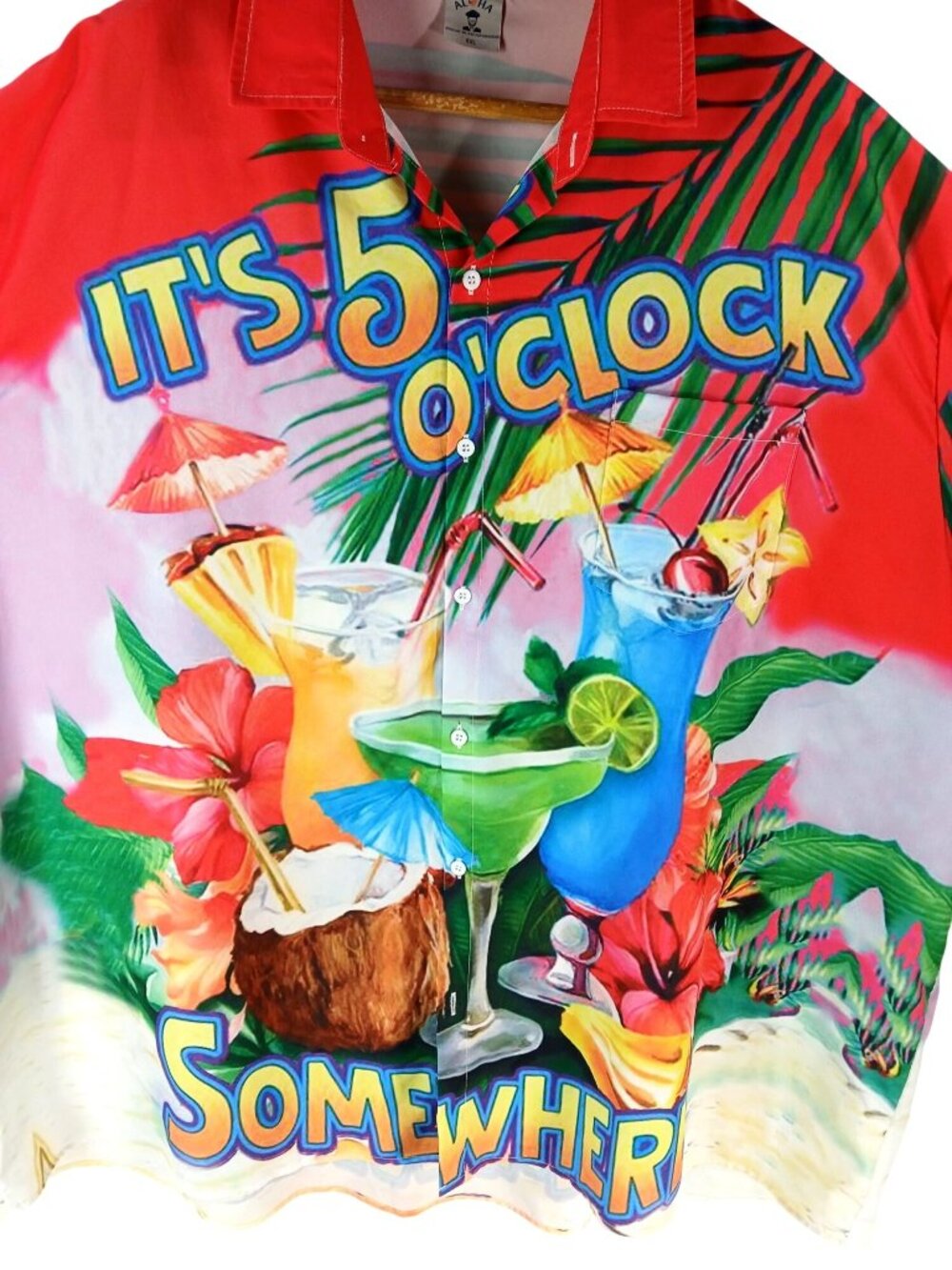 Aloha Mens 5 OClock Short Sleeve Hawaiian Shirt Size 5XL Red Multicolor Tropical - Picture 5 of 12